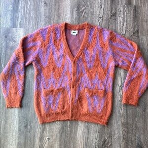 Obey Sweater Orange and Purple Copper Multi Helix Fuzzy Cardigan Size Medium